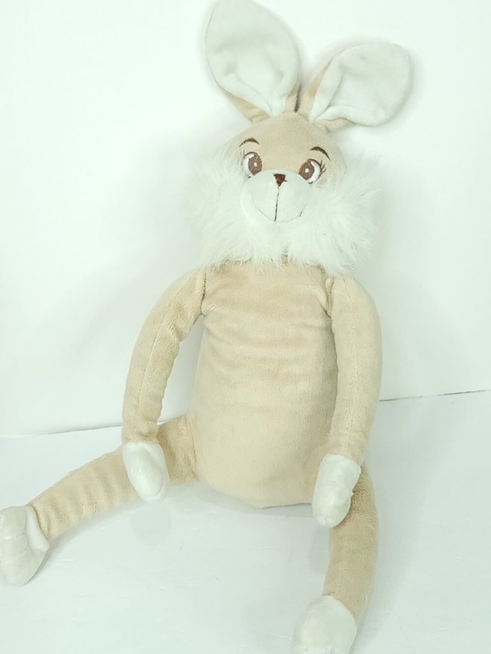 Brown Tan White Long Legged Bunny Plush Rabbit Hugging Hook Loop 16" Easter